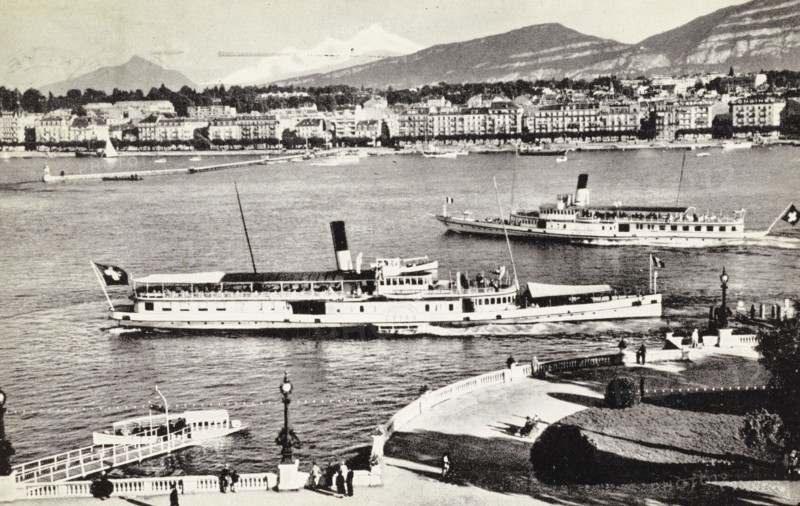 Geneva, view of the harbour and the Mount Blanc Switzerland