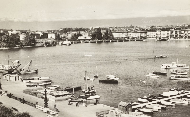 Geneva, view of the harbour, Switzerland, 1949 circa