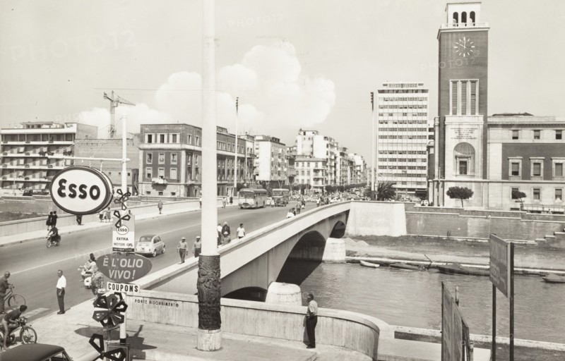 Italy, Pescara, Animated view of Vittorio Emanuele Street with Esso Sign, 1963 circa
