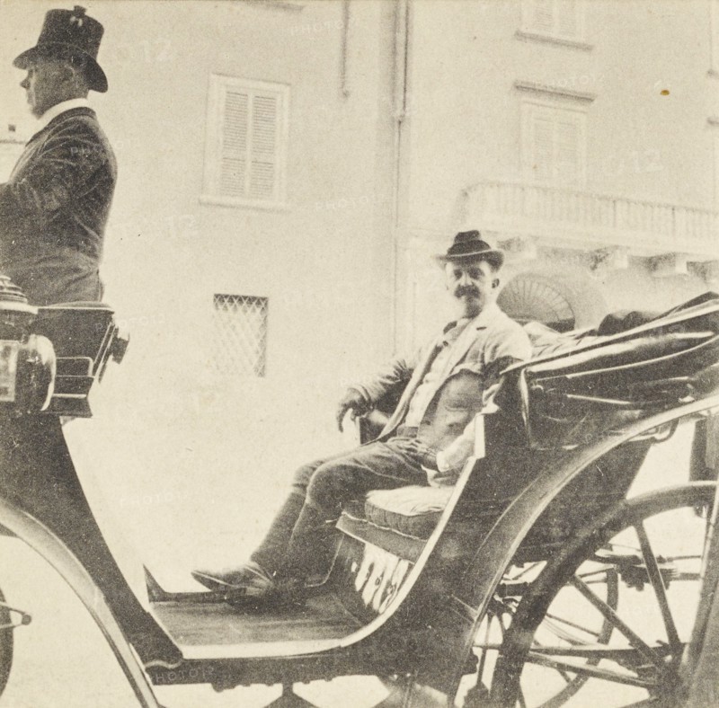 King Victor Emmanuel III of Italy (then Prince of Naples) aboard of an open carriage, during his historical visit in Cetinje, Montenegro