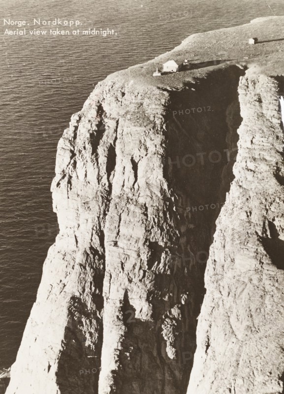 Norge, Nordkapp Aerial view taken at midnight