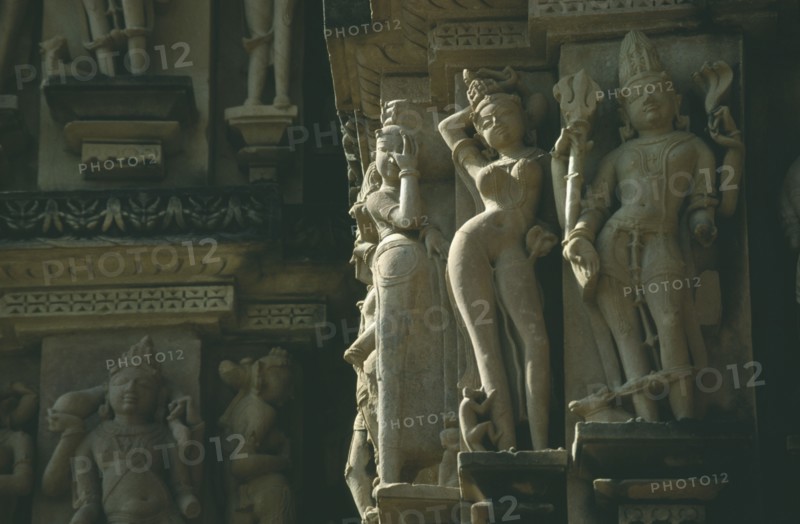 INDIA, Madhya Pradesh, Khajuraho, Temple carving details