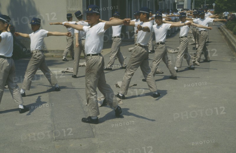 JAPAN, People, Group exercise by Toyota workers.