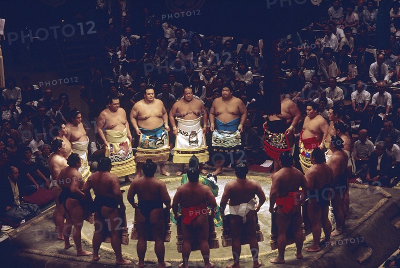 JAPAN, Honshu, Tokyo, Sumo wrestlers at the opening ceremony at Kokugikan