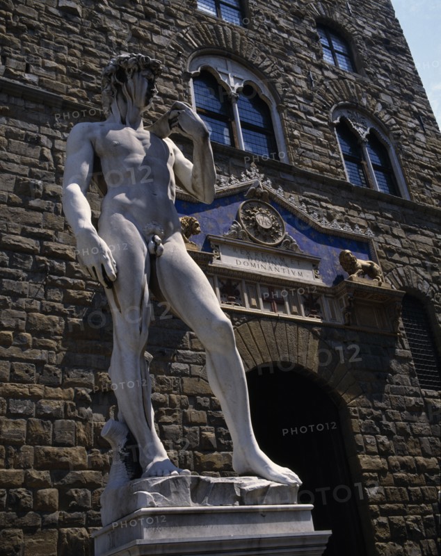 ITALY, Tuscany, Florence, "Copy of Michelangelo's David statue, outside the Palazzo Vecchio "