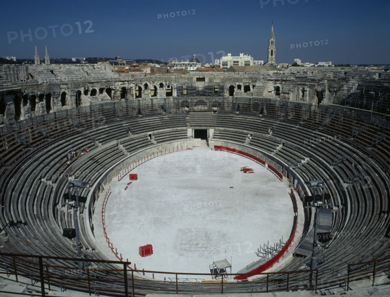 FRANCE, Languedoc Rousillon, Gard, Nimes.  View over amphitheatre.