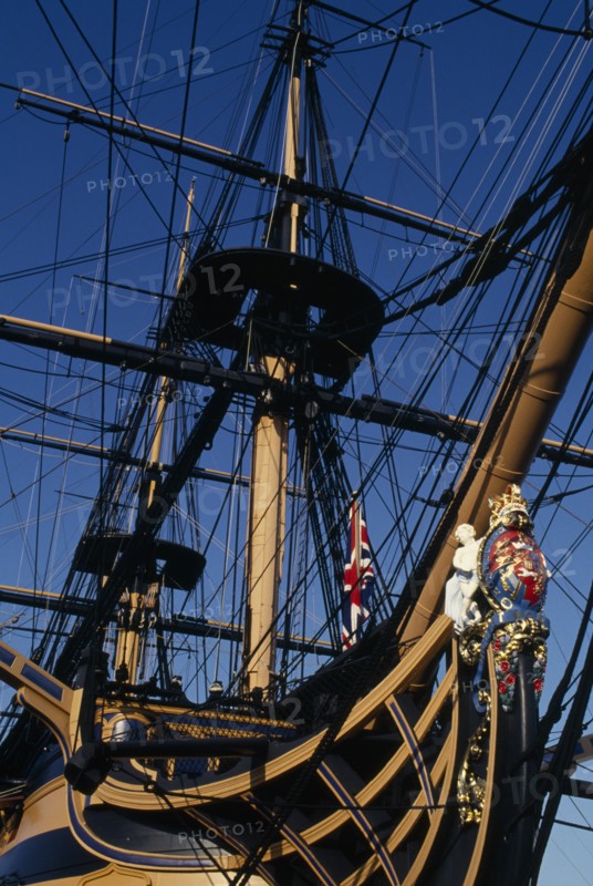 ENGLAND, Hampshire, Portsmouth, "HMS Victory, part view of mast and rigging."