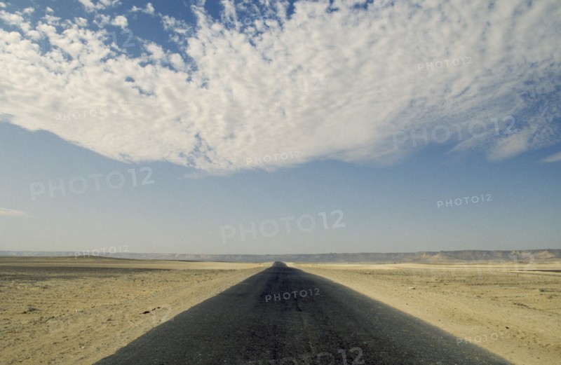 EGYPT, Western Desert, near Farafra Oasis, Tarmac road through desert