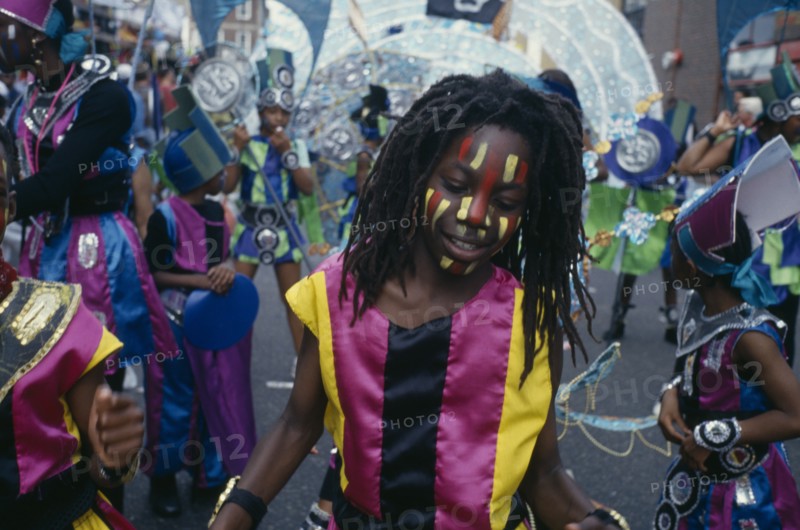 ENGLAND, London, Children in costume parading during Notting Hill Carnival.