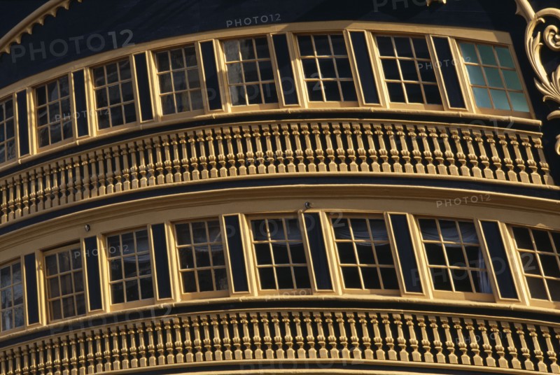 ENGLAND, Hampshire, Portsmouth, "HMS Victory, exterior detail."