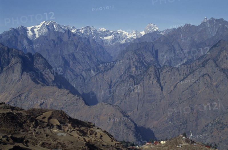 INDIA, Uttar Pradesh, Himalyas, Landscape showing folds in the Himalayas.