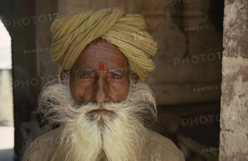 INDIA, Rajasthan, Jaipur, Portrait of a Holy man or Sadhu.
