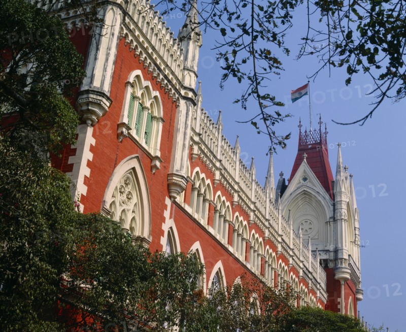 INDIA, West Bengal , Calcutta, Town Hall.  Angled view of red and white exterior.