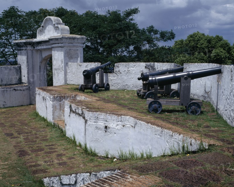 MALAYSIA, East Coast, Malacca, "St Johns Fort, remains of Dutch fort, white walled bastion,canons "