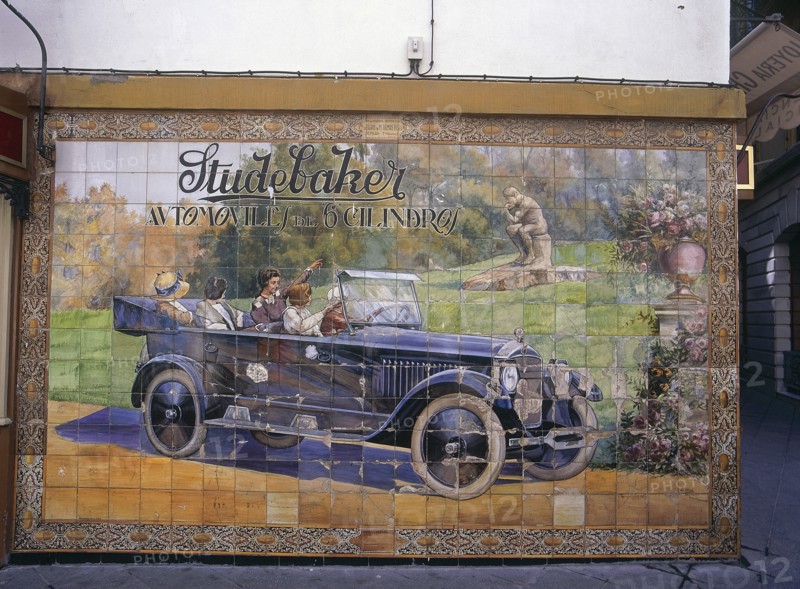 SPAIN, Andalucia, Seville, "Santa Cruz District, 1924 Tiled Advertisement for Studebaker in Calle Tetuan "