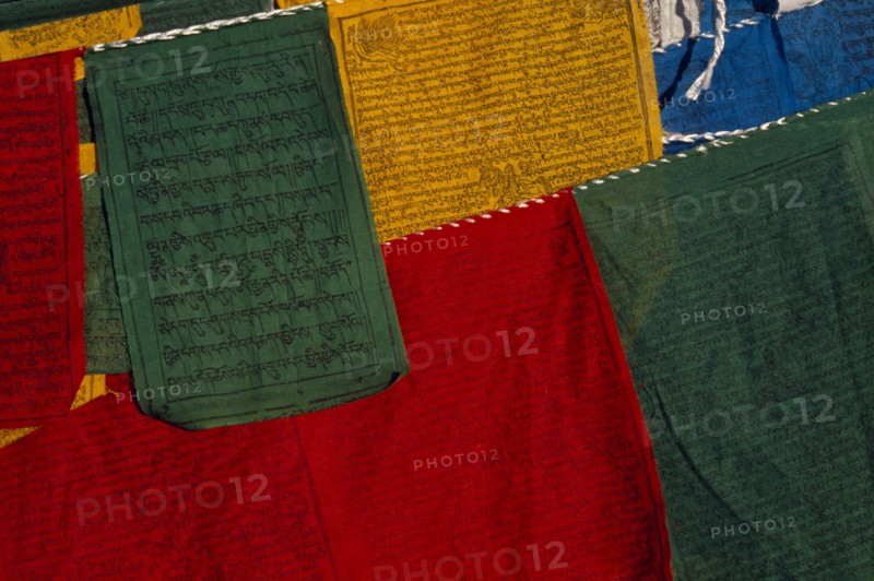 CHINA, Tibet, Lhasa, Prayer flags at Jokhang Temple.