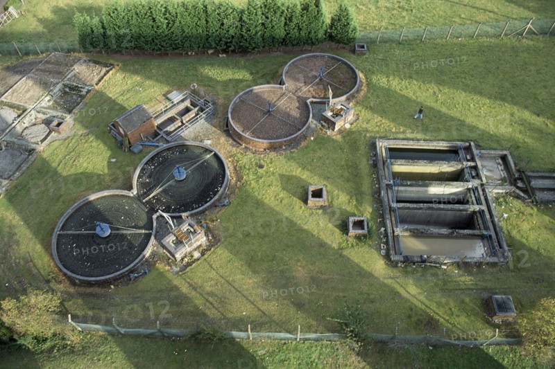 ENVIRONMENT, Water, Aerial view over sewage treatment works.