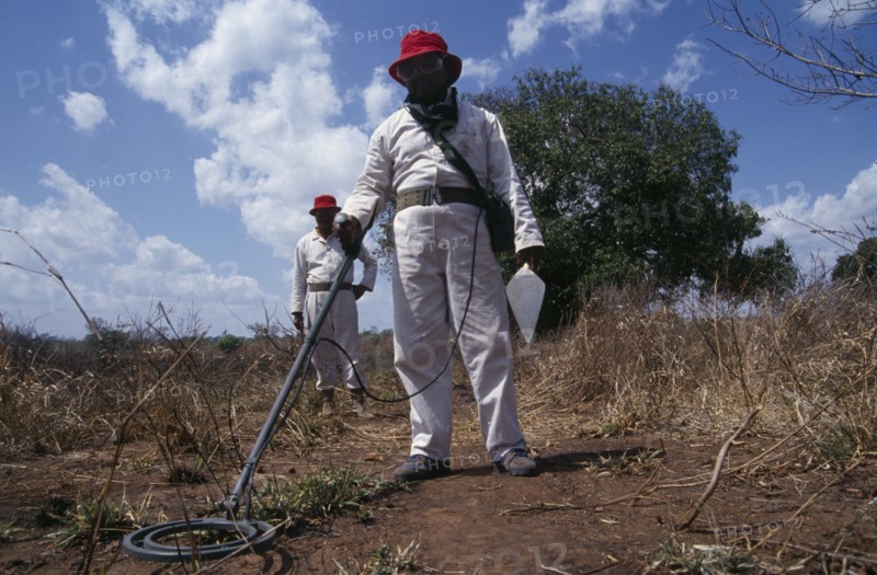 MOZAMBIQUE, Dombe, People, Mine Clearance Team at work in fields.