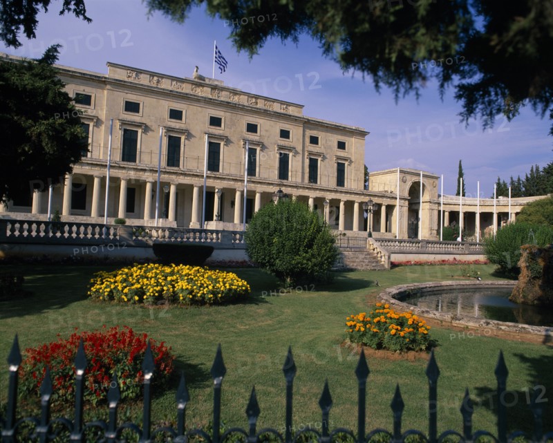 GREECE, Ionion Islands, Corfu, "Corfu town, Palace at the Esplanade with garden in front "