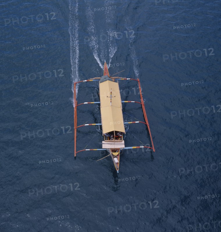 PHILIPPINES, Leyte Island, Fishing banca seen from Marcos Bridge