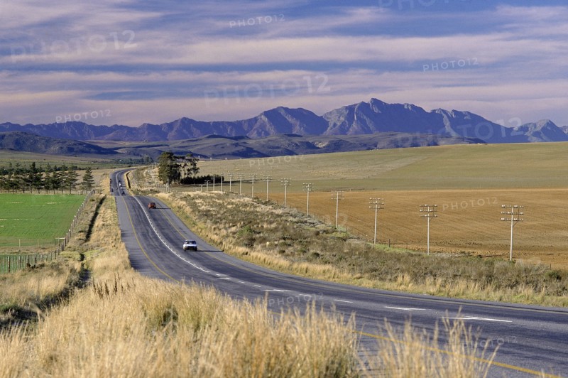 SOUTH AFRICA, Western Cape , "Wine area along the National road between Swellendam and Sonder End, mountains and dramatic sky in background "