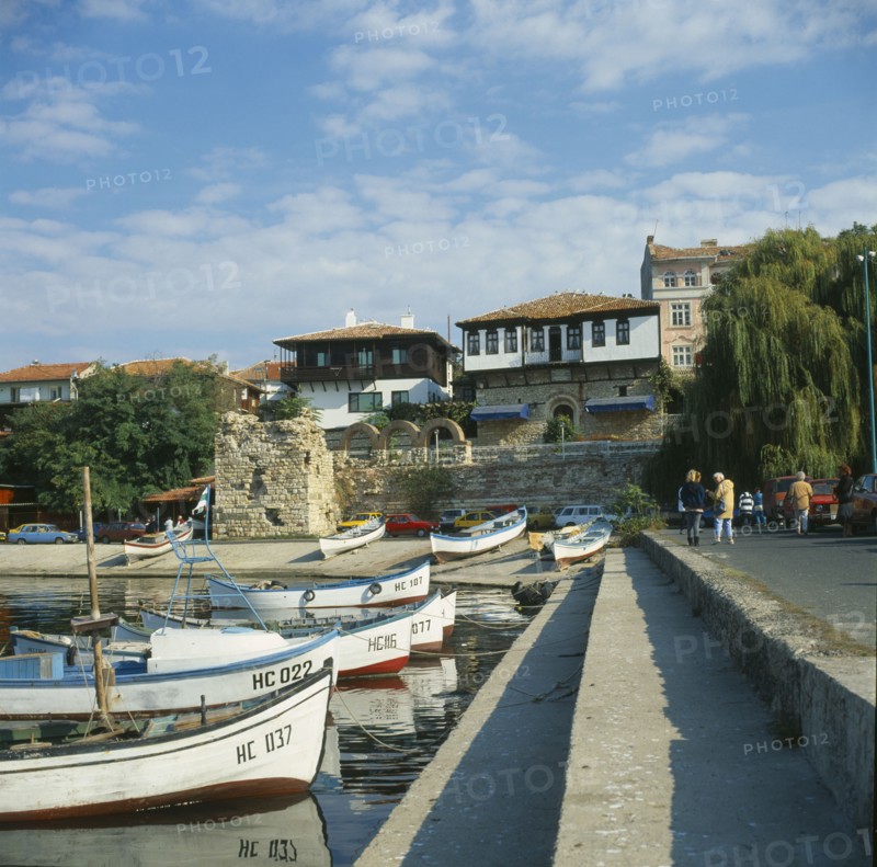 BULGARIA, Burgas Region, Nesebur,  Fishing boats in harbour on the Black Sea
