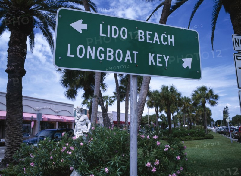 USA, Florida , Sarasota, Longboad Key and Lido Beach Signs. St. Armands Circle
