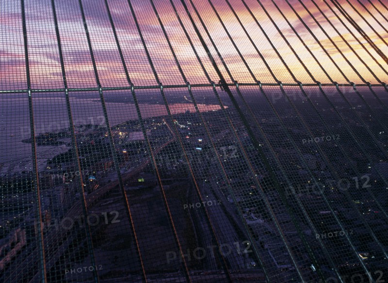 CANADA, Ontario  , Toronto, View towards Niagara from the top of the CN Tower at sunset.