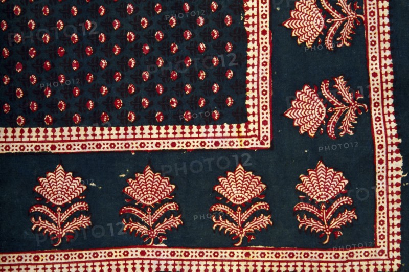 INDIA, Rajasthan, Art and Crafts, Detail of block printed fabric.