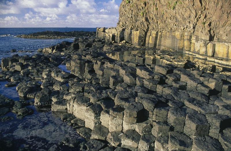 SCOTLAND, Isle Of Mull, Basalt rock formations on the coastline