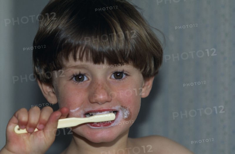 HEALTH, Dental Hygiene, Boy brushing his teeth.