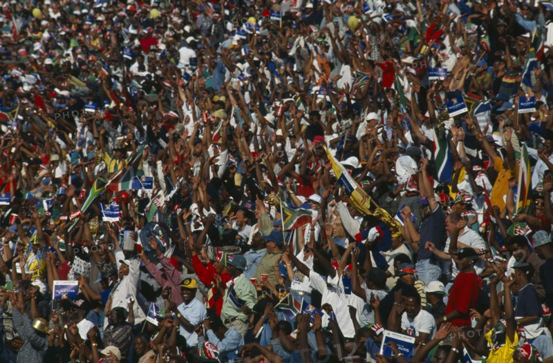 SOUTH AFRICA, Gauteng, Johannesburg, Crowd of Bafana Bafana supporters.