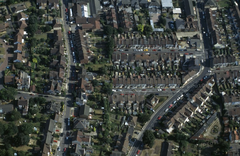 ENGLAND, Kent, Rochester, Aerial view of street layout