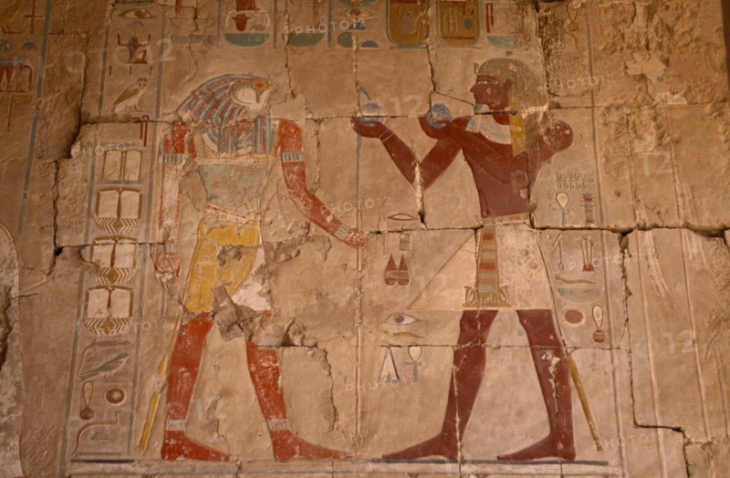 EGYPT, Nile Valley, Luxor, Hatshepsut Temple. Wall Painting in the Chaple of Anubis
