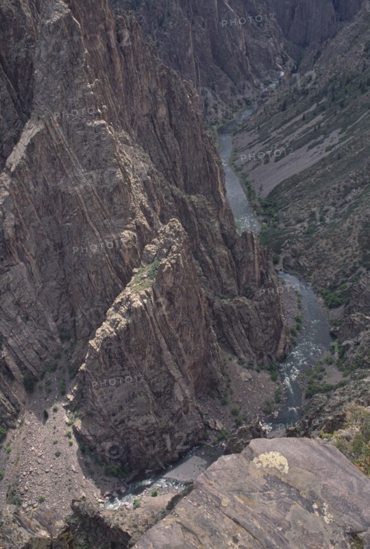 USA, Colorado, Black Canyon of the Gunnison National Monument. View over Gunnison River at the bottom of steep rocky canyon