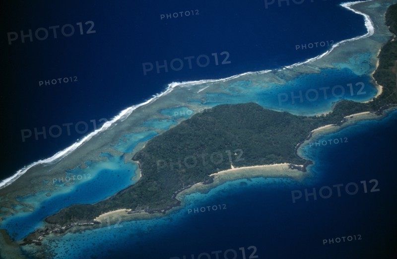 FIJI, Island, Tropical Island and Coral reef.  Aerial view