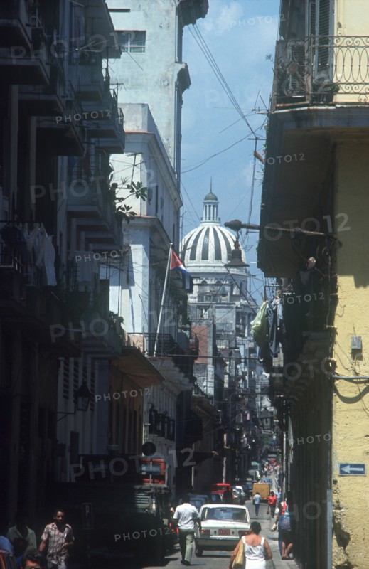 CUBA, Havana, Old Havana , Street leading to Capitol  Science Academy