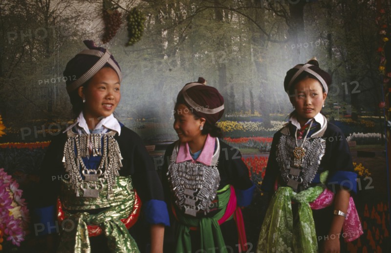 LAOS, Tribal People, Hilltribe women in traditional dress.