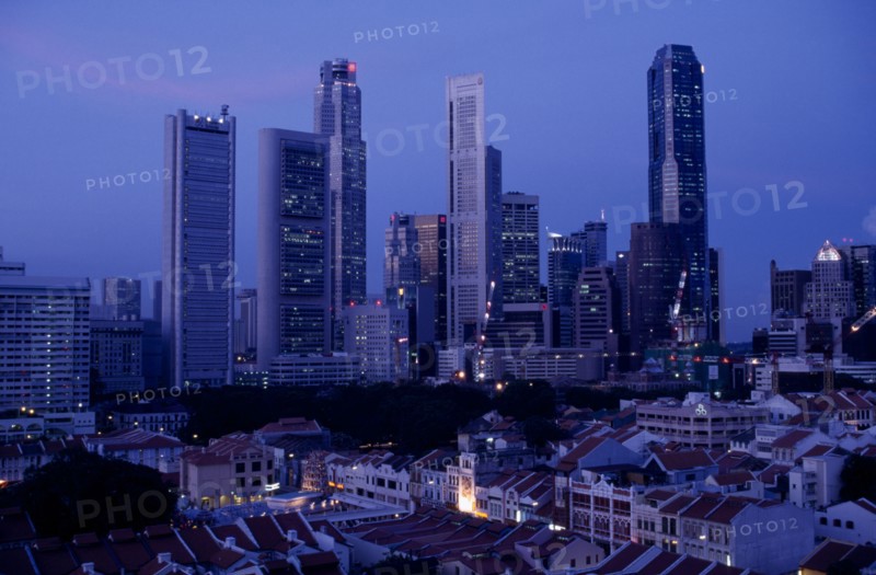 SINGAPORE, Raffles Place, City skyline at night
