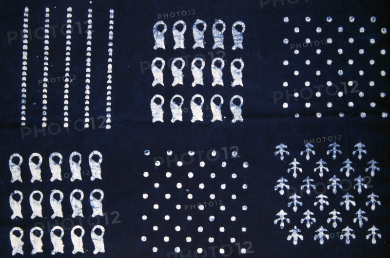 INDIA, Rajasthan , Art and Crafts, Detail of blue and white block printed fabric.