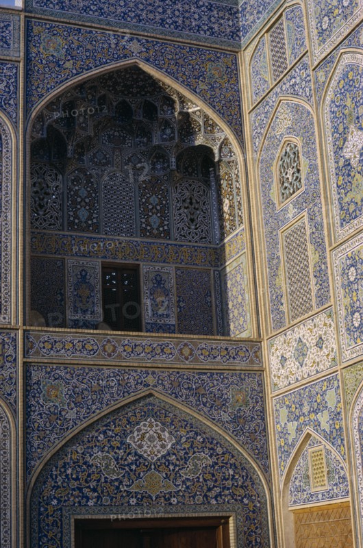IRAN, Esfahan, Mosque detail of ornate walls and archways Esfahan  Isfahan