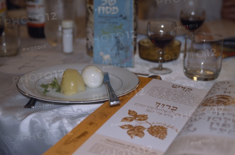 ISRAEL, Haifa , Passover, Plate of passover food on table