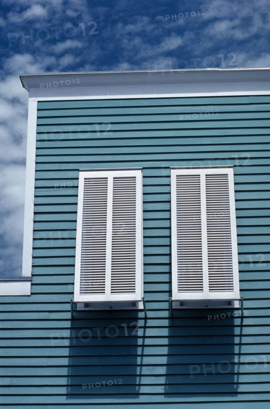USA, Florida, Key West, Building exterior with detail of shutters on windows