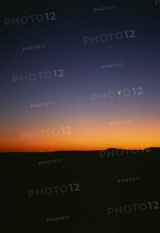 WEATHER, Climate, Sunset, Sunset with half crescent moon in the sky