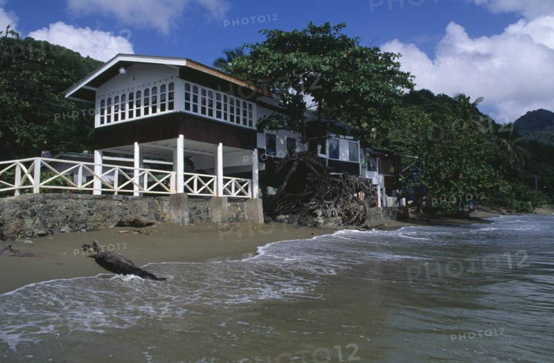 WEST INDIES  , Tobago, Speyside, Jemma's Kitchen Restaurant exterior overlooking beach.