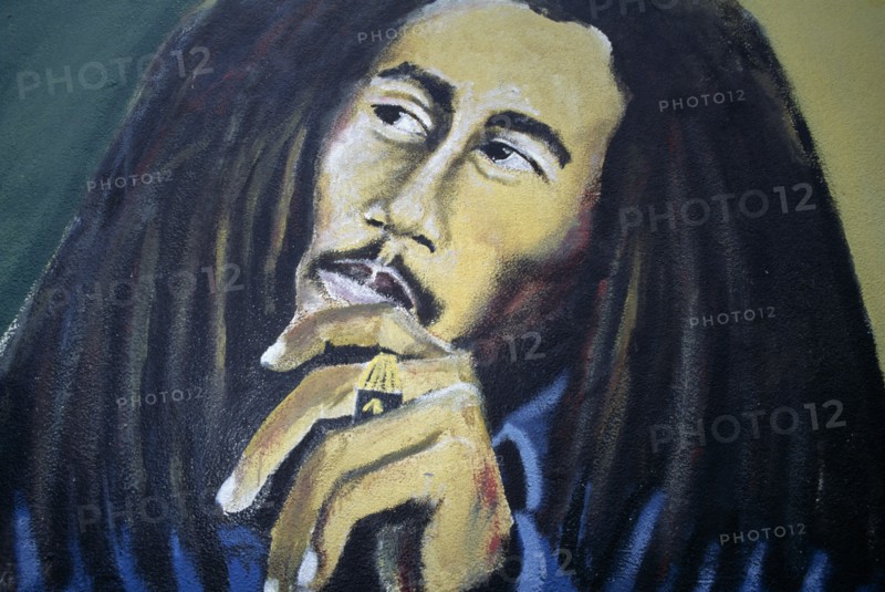 WEST INDIES, Jamaica, Kingston, Bob Marley  Museum mural.