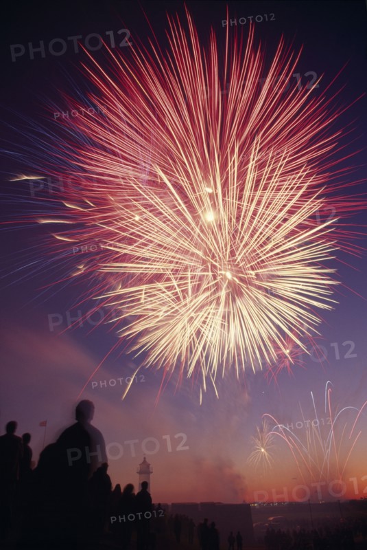 UK, Hampshire, Southsea, Fireworks over Southsea Castle for D Day commemoration.