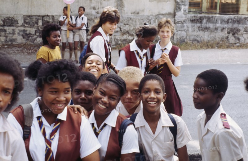 BARBADOS, Children, Groups, Children Leaving the school playground to go home