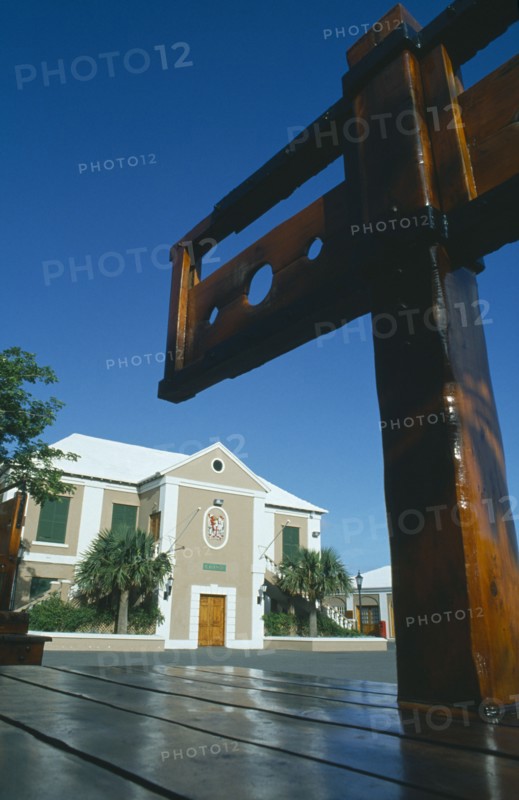 BERMUDA, St Georges, The Town Hall with the Stocks in the foreground