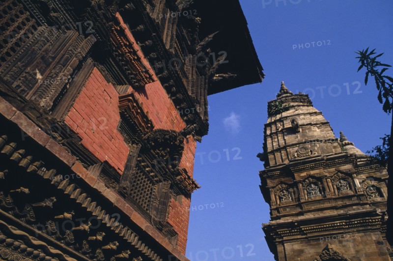 NEPAL, Bhaktapur, Angled view incorporating the Window Palace and Siddhi Lakshmi Temple.